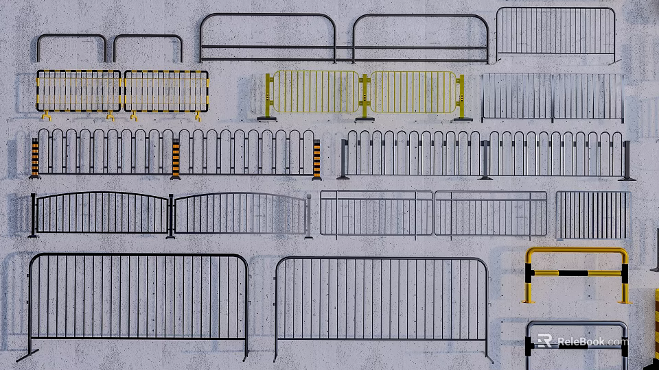 Various Metal Fence Styles With Different Designs And Structural Features 3d model