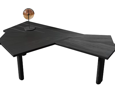 Modern Black L Shaped Wooden Desk Interior With Decorative Sphere Ornament 3d model
