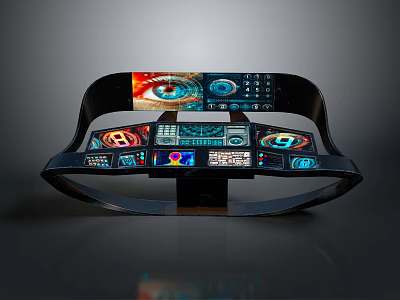Futuristic Curved Console Dashboard With Colorful Digital Displays And Interactive Control Interface 3d model
