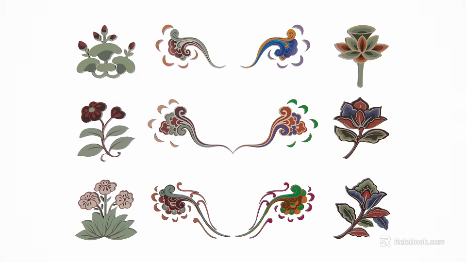 Artistic Decorative Pendants With Colorful Floral Patterns And Curved Motifs 3d model 