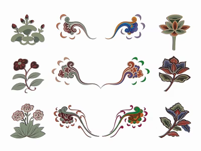 Artistic Decorative Pendants With Colorful Floral Patterns And Curved Motifs 3d model