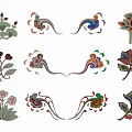 Artistic Decorative Pendants With Colorful Floral Patterns And Curved Motifs