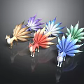 Fantasy Nine Tailed Fox Characters With Colorful Tails In Various Vibrant Hues