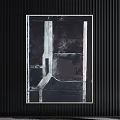 Modern Abstract Painting With Geometric Lines And Gray Blue Tones In Black Frame