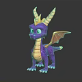 Cartoon Purple Dragon Character With Yellow Horns And Orange Wings