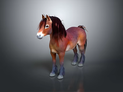 Realistic Brown Pony With Dark Mane Standing On Grey Background 3d model