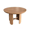 Round Wooden Coffee Table With Crossed Legs And Natural Wood Design