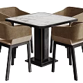 Square Marble Top Table and Chair Set with Black Legs and Light Brown Fabric Chairs