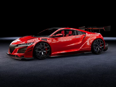 Red Sports Car With Sleek Aerodynamic Body Large Alloy Wheels And Rear Spoiler 3d model