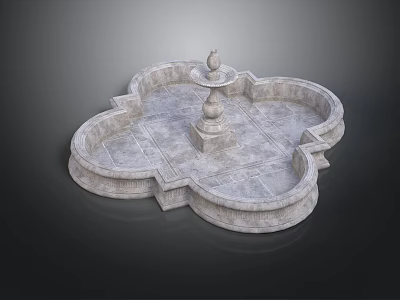 Clover Shaped Stone Fountain With Tiered Center Feature And Ornate Edges 3d model