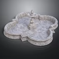 Clover Shaped Stone Fountain With Tiered Center Feature And Ornate Edges