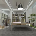 Modern Clothing Store Interior With Clothing Racks Shelves Display Tables And Decorative Plants