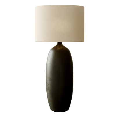 Modern Table Lamp With Dark Cylindrical Body And Light Fabric Shade 3d model
