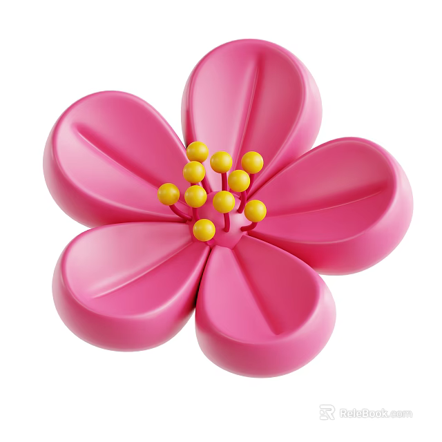 Vibrant Pink Flower With Soft Rounded Petals And Bright Yellow Stamens 3d model 
