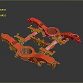 Shiny Red Metal Mechanical Components With Symmetric Holes And Glossy Finish On Dark Background