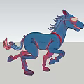 Modern Blue Horse Sculpture with Red Accents in Dynamic Running Pose