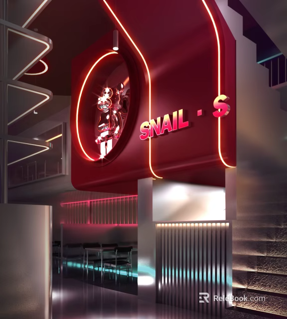 Snail Brand Modern Mall Store With Red Neon Sign And Contemporary Interior Design 3d model 