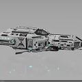 Detailed Silver Sci Fi Spaceship Model With Blue Lights For Space Exploration