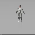 3D Model Of Futuristic Humanoid Character In White Gray Silver Tech Armored Costume With Glasses