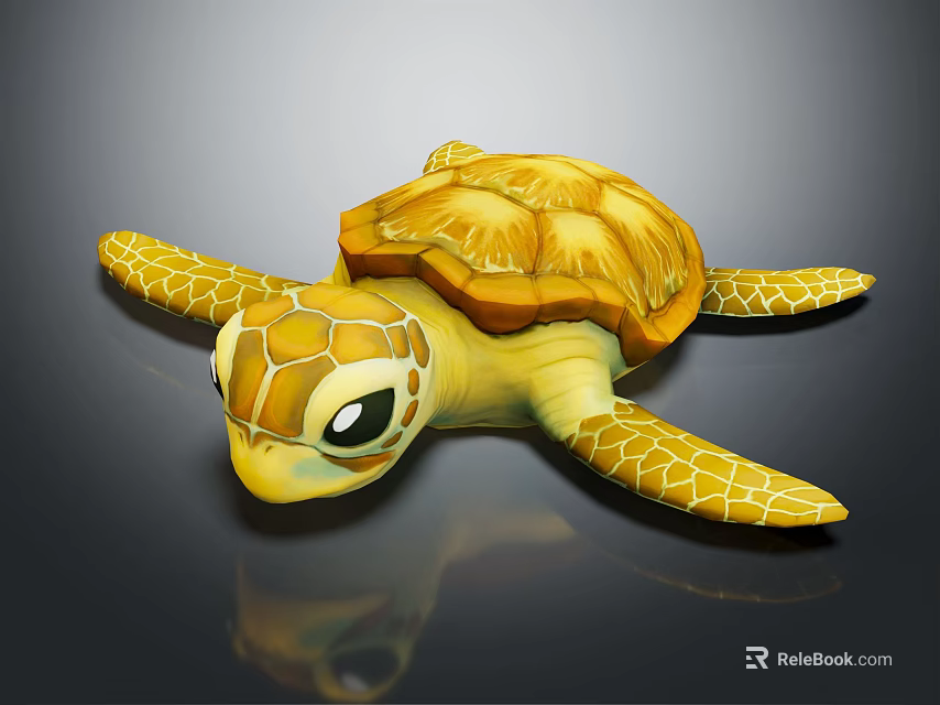 Cute Baby Sea Turtle With Patterned Shell And Yellow Orange Flippers 3d model 