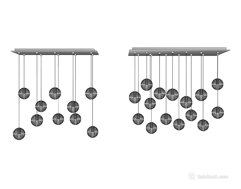 Modern Chandelier Design With Multiple Spherical Lights On Linear Metal Base 3d model