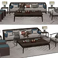 Modern Sofa Coffee Table Set With Side Tables Accent Chairs And Decorative Pillows 3d model