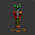 3D Model of Cheese Block Supported by Green Brackets Springs and Wooden Base