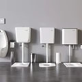 Modern Toilet Collection Featuring Wall Mounted Tanks Bowls Urinals Trash Bin And Tissue Holder