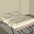 Double Bed With Plaid Pillows Animal Print Quilt Nightstand Table Lamp And Wooden Floor