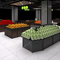 Fruit Store Interior With Colorful Fresh Fruits On Wooden Display Shelves