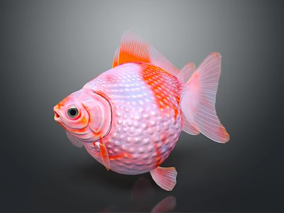 Pearlscale Goldfish with Pink and Orange Round Body Large Eyes Transparent Fins on Dark Background 3d model