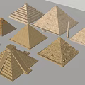 Cartoon Pyramid Scene With Various Styles And Brick Textures Collection 3d model