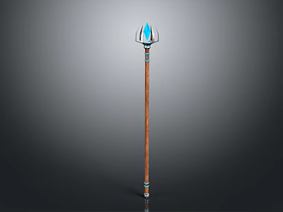 Traditional Decorative Spear With Wooden Handle Blue Silver Head And Colored Rings 3d model