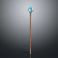 Traditional Decorative Spear With Wooden Handle Blue Silver Head And Colored Rings