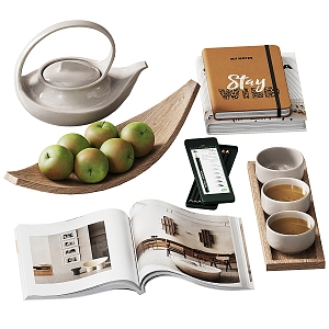 Modern Jewelry Ornaments Books Fruit Books Teapot Tea Cup Tea Set Fruit Plate 3d model