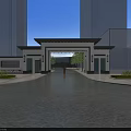 Traditional Chinese Style Entrance Gate With Roof Structure And Tall Buildings Around Plaza