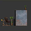 Interior Living Space With Wooden Floor Blue Rug Chair And Decorative Wall Plants