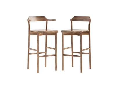 Two Modern Wooden Bar Stools With Simple Design And Armrests 3d model