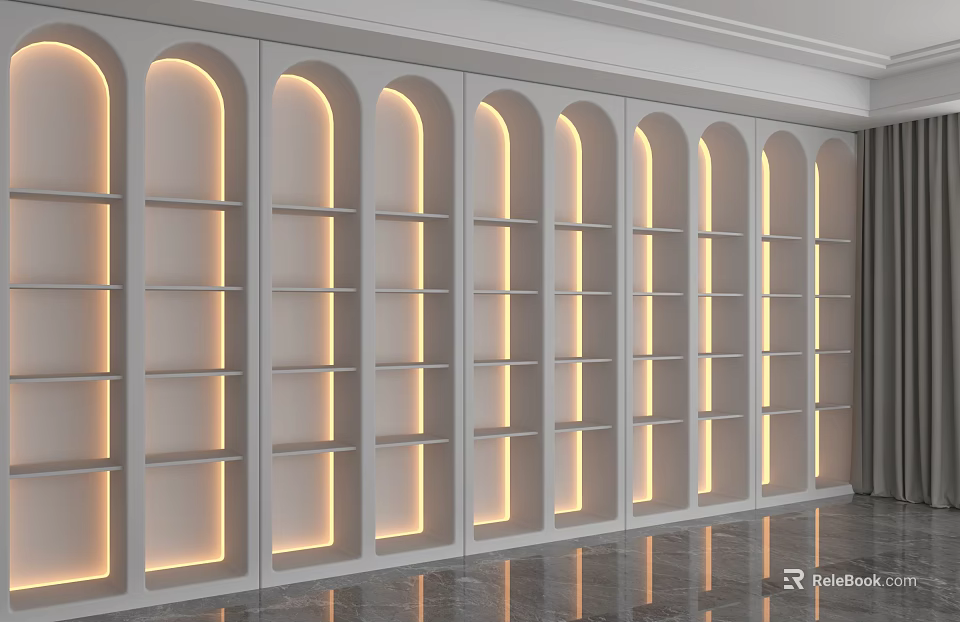 Modern Arched Shelving Unit With Built In Lighting For Elegant Interior Decor 3d model 