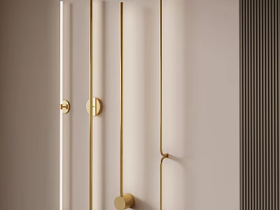 Modern Golden Vertical Wall Decor With Metal Strip And Round Accents 3d model