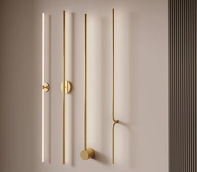 Modern Golden Vertical Wall Decor With Metal Strip And Round Accents 3d model