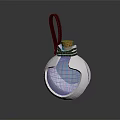 Transparent Glass Decorative Bottle Featuring Blue Liquid Cork Stopper And Red Hanging Cord