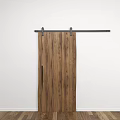 Natural Wooden Barn Door With Metal Sliding Track And Wood Grain Texture