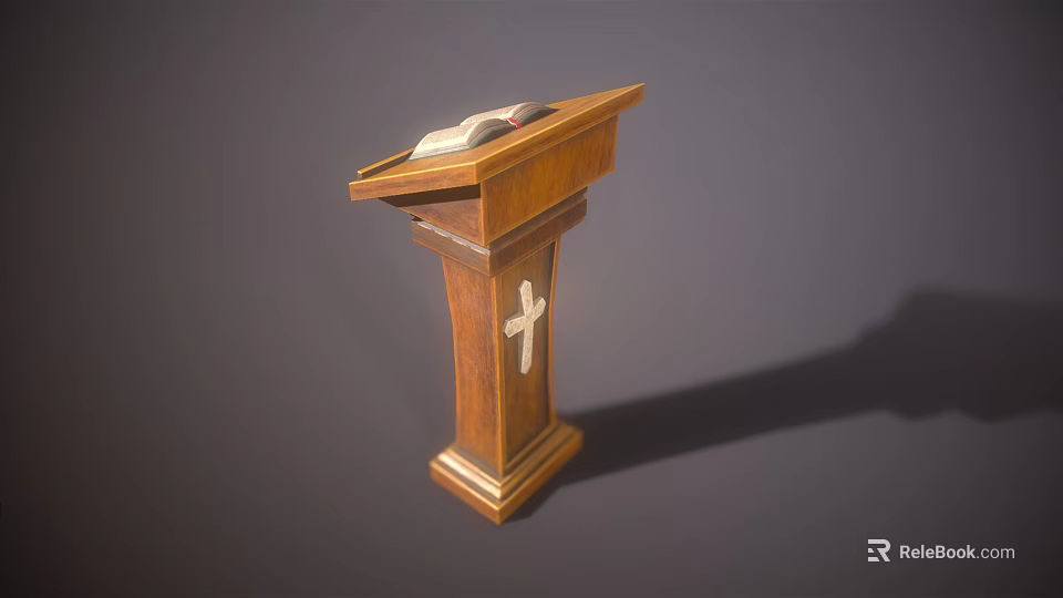 Wooden Functional Table Featuring Open Book and Cross for Podium Design 3d model