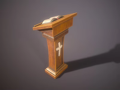 Wooden Functional Table Featuring Open Book and Cross for Podium Design 3d model