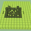 Green Cube Structure Composed Of Small Cubes With Depressed Area And Green Spheres