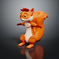 Cute Cartoon Squirrel Character With Orange Body White Belly Red Horns And Green Eyes