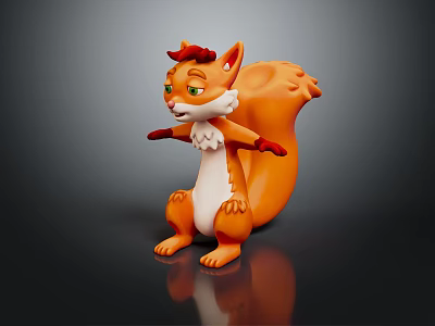 Cute Cartoon Squirrel Character With Orange Body White Belly Red Horns And Green Eyes 3d model