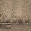 Luxury Minimalist Live Stream Room With Golden Sphere Decorations Marble Wall And Round Rug