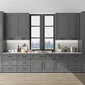 Modern Gray Kitchen Cabinets With Window Countertop And Stylish Interior Design 3d model